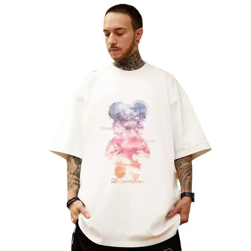 Men's Stylish Loose Round Neck Bear Printed T-Shirt - Bellarte Enchanté Men's Stylish Loose Round Neck Bear Printed T-Shirt